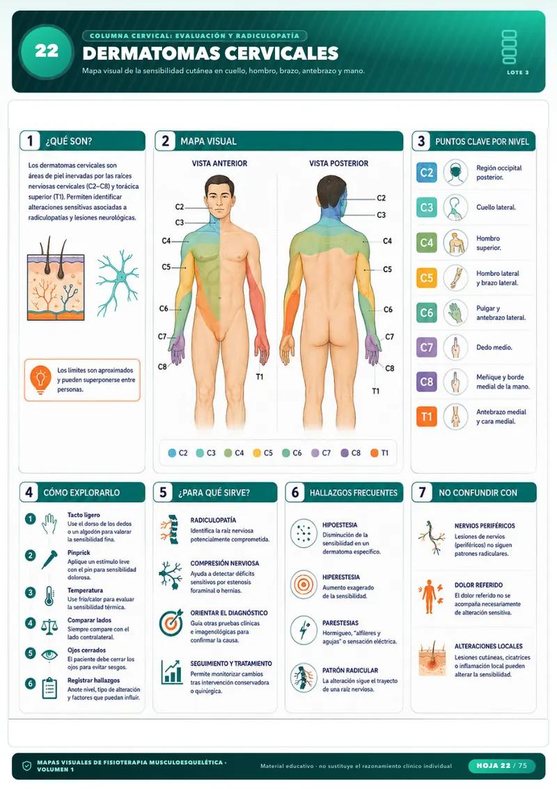 Mapa visual: Dermatomas Cervicales (Columna Cervical)