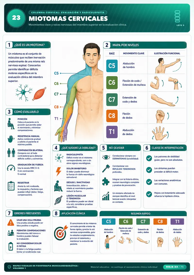 Mapa visual: Miotomas y Reflejos (Columna Cervical)